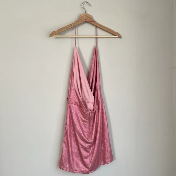 Revolve Superdown Missie Wrap Front Dress in Pink Metallic Size Small Micro Mini - Image 3