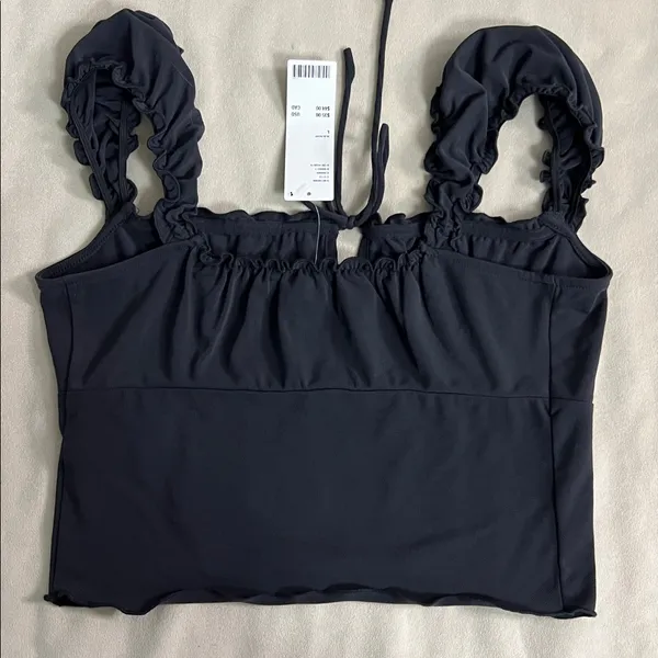 Urban Outfitters Black Ruffle Strap Tie-Front Crop Top Size L NWT - Image 6