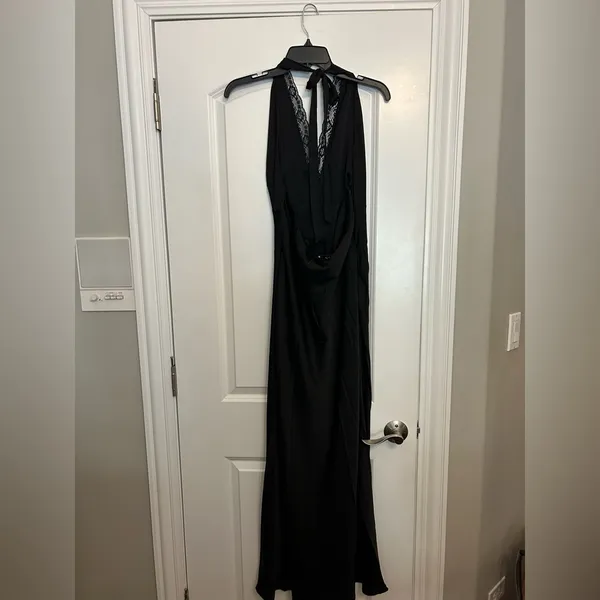 Petal & Pup Kalina Lace Trim Halter Satin Maxi Dress - Image 3