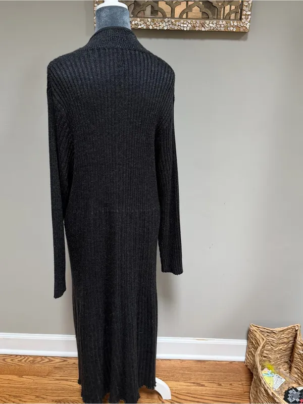 Vintage April Too! Cornell Wool Blend Long Sweater Coat Duster Jacket Dark Grey - Image 5
