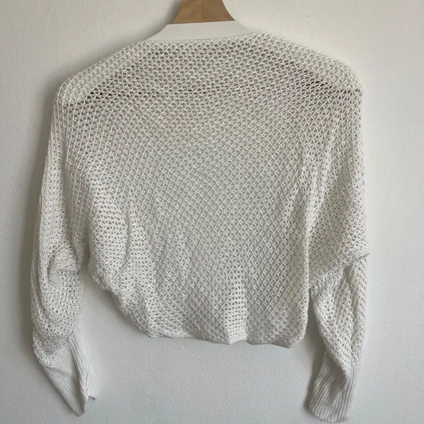 Crochet Open Front Crop Cardigan Mesh Bolero Knit Top - Image 3