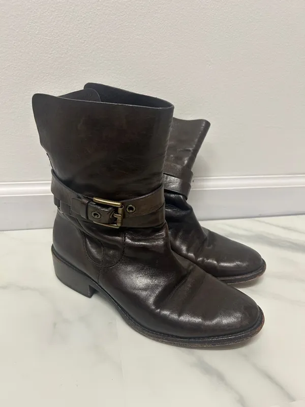 Coach‎ Brown Leather Ankle Boots Buckle Strap Moto Slouchy Festival Size 6.5B - Image 2