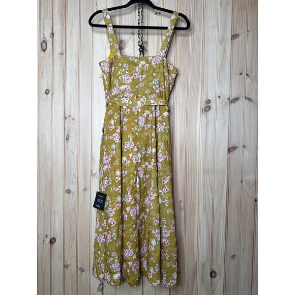 NWT Lulus Sunny Posture Chartreuse Floral Sleeveless Midi Dress Resort Size S - Image 8