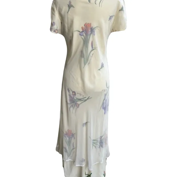 Vintage Ivory Iris Chiffon Sheer Overlay High-Low Floral Midi Dress Size 14 Mica - Image 14