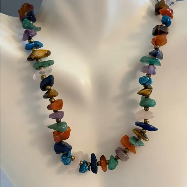 Southwestern Y2K Natural Gemstone Necklace Turquoise Amethyst Tiger Eye and More - Image 4