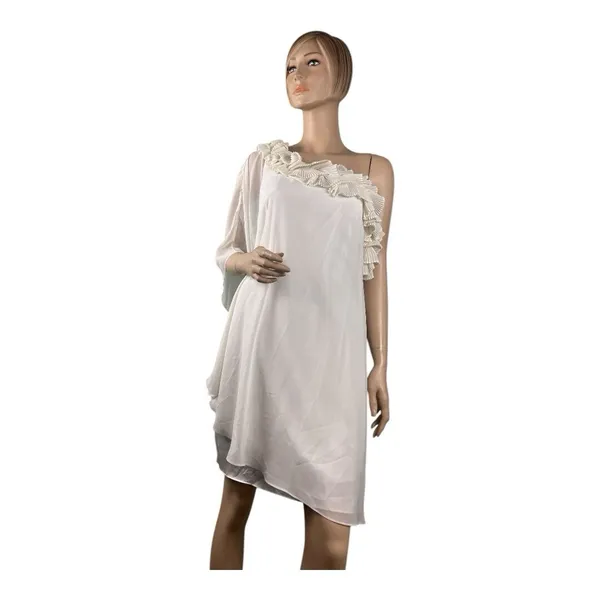 Max and Cleo Womens Eggshell One Shoulder Ruffle Cocktail Dress SAB6Q985 Size‎ 2 - Image 4