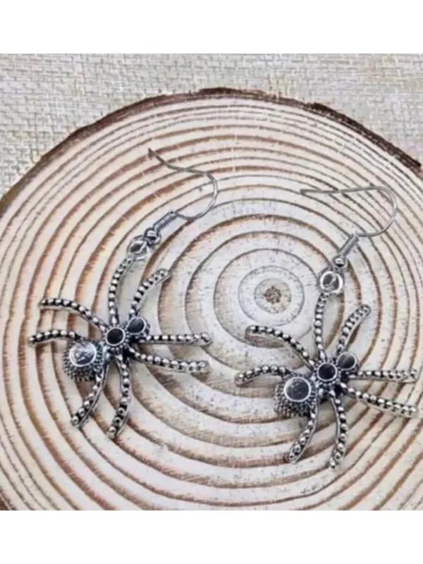 Gothic Spider Silver Tone Dangle‎ Earrings Drop Halloween Witch Spooky Scary - Image 2