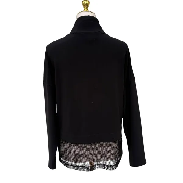 Joseph Ribkoff‎ Mesh Insert Shirt Hem Rhinestone 1/4 Zip Black Mock Neck Grunge - Image 6