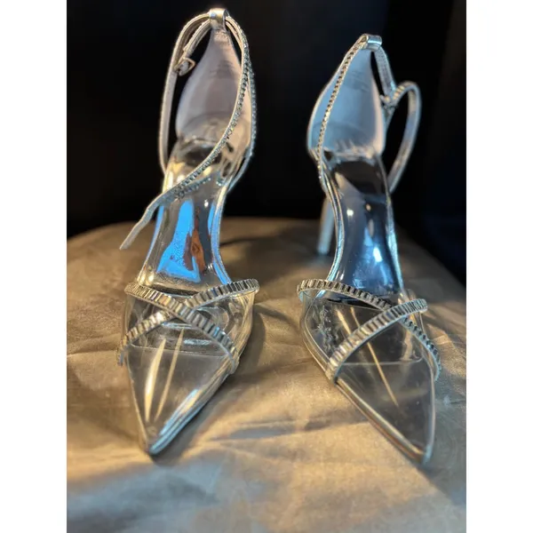 JLO Jennifer Lopez Parlan Silver Rhinestone Clear PVC Pointed Toe Pumps 9.5M - Image 8