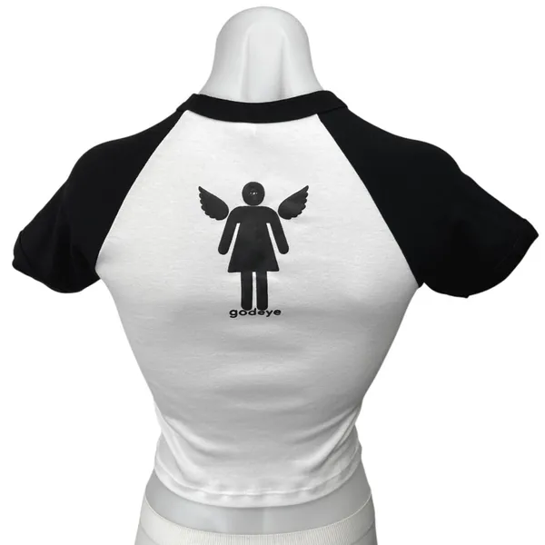 Los Angeles Apparel Black White Am An Angel Crop Baby Tee T Shirt Top Size S - Image 4