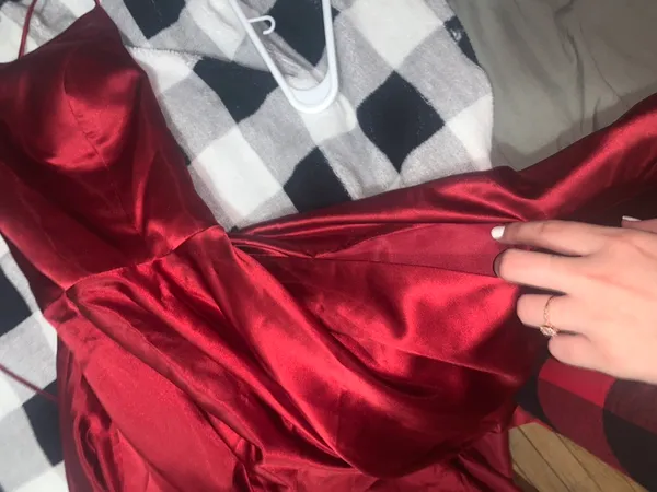 Burgundy Satin Prom Dress - Image 3