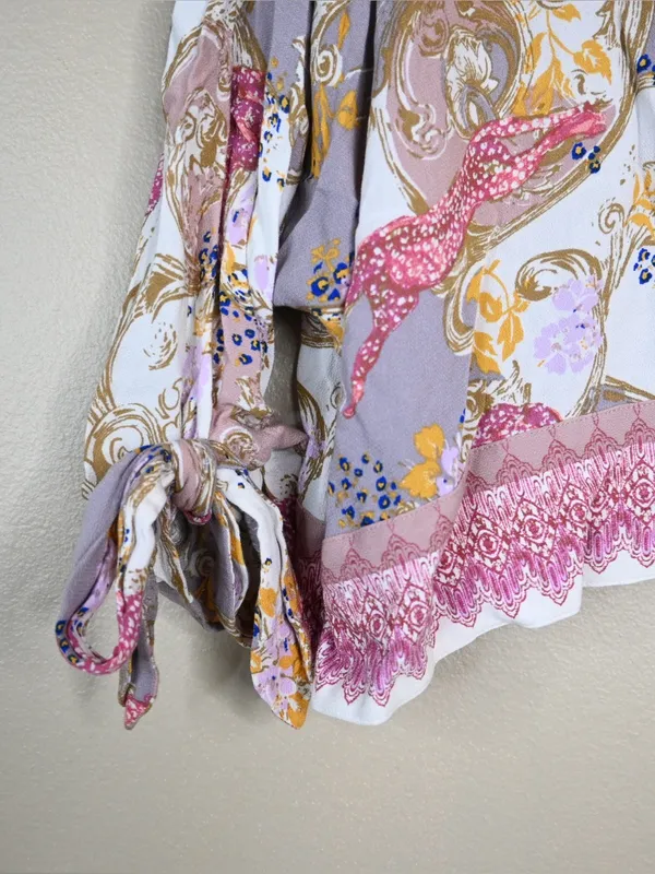 Free People Women's S Catch Me If You Can Boho Floral V-Neck Blouse - Pink Multi - Image 8