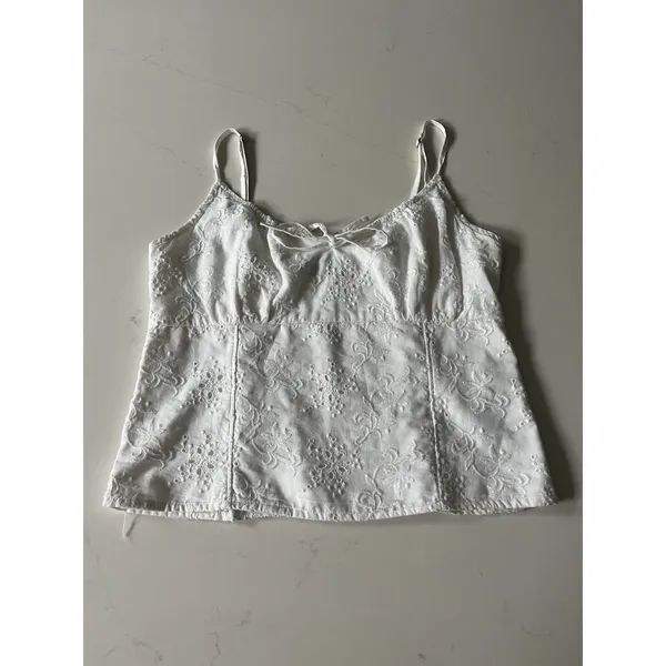 Abercrombie Fitch Womens Milkmaid Cottage Babydoll Tank Top Medium White Eyelet - Image 2