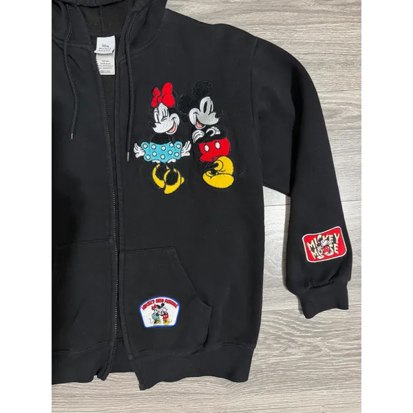 Disney Women Hoodie Sweater M Mickey Mouse Minnie Mouse Black Broken Zipper Y2K - Image 10