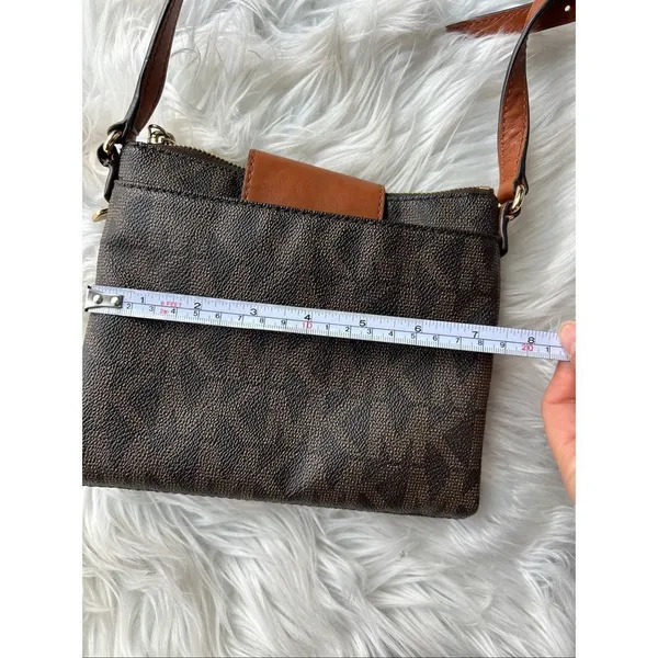 Michael Kors Fulton MK Monogram Crossbody Bag Leather Dark Brown Saddle - Image 8