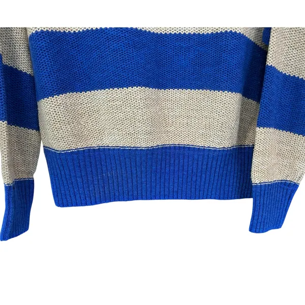 Free People Sweater Oversized Nautical Blue Beige Stripe SZ Sm Office Relaxed - Image 4