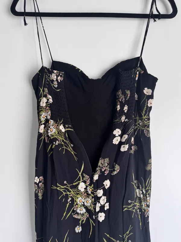 Reformation Kourtney Veuve Floral Midi Dress Black Petite 4P Tie Strap Slit - Image 7