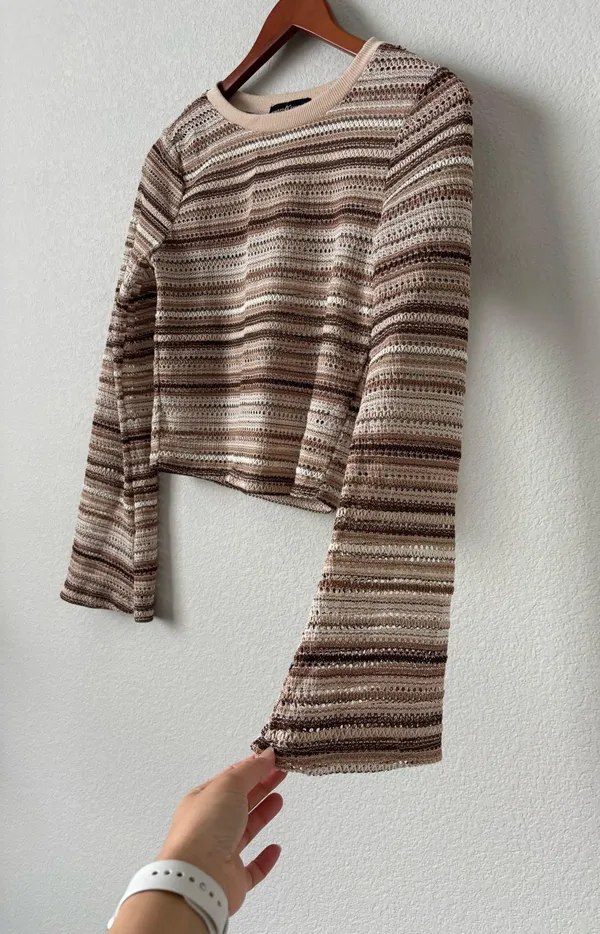 Almost Famous Brown and Cream Striped Long Sleeve - Image 4