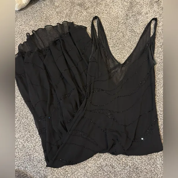 Silk Beaded Sheer Dress Black - Image 3