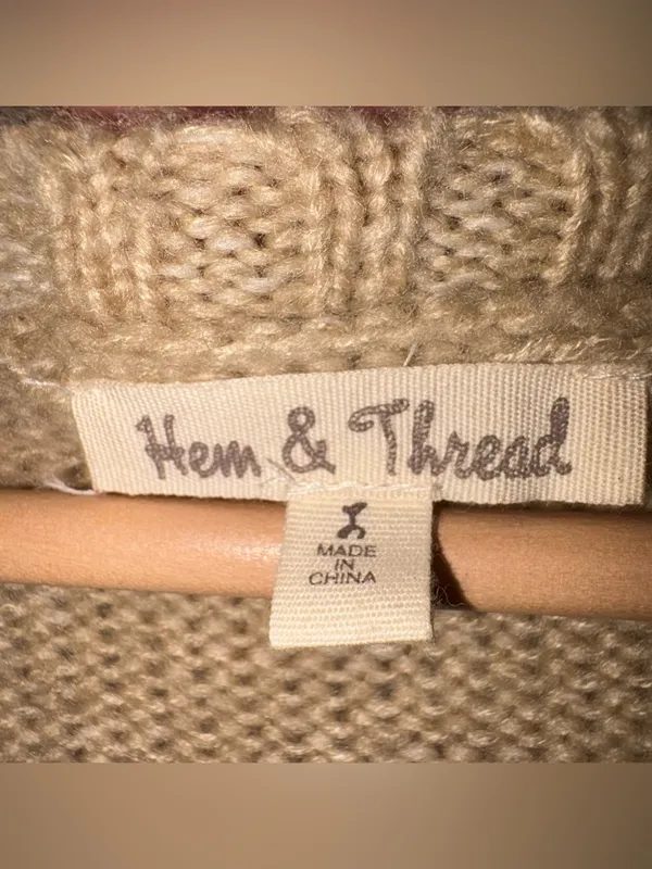 Hem & Thread Sweater Womens Large‎ Tan Red Aztec Boho Southwest Knit Wool Blend - Image 5