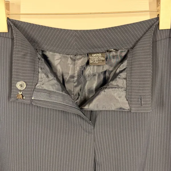 VTG Kasper Women Navy Blue Pinstripe Straight Leg Dress Pants Plus Size 18 Lined - Image 4