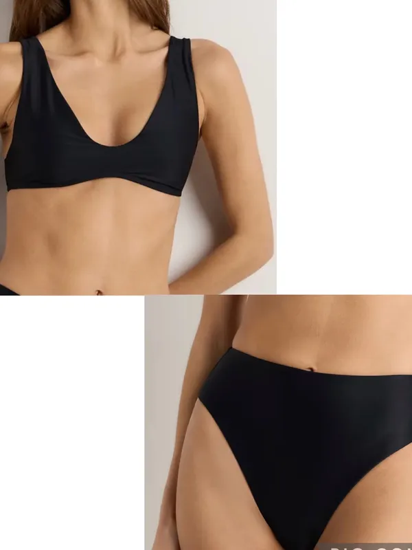 Quince NWT Italian Plunge Bikini Top and High-Rise High-Leg Bottoms Black Small - Image 2
