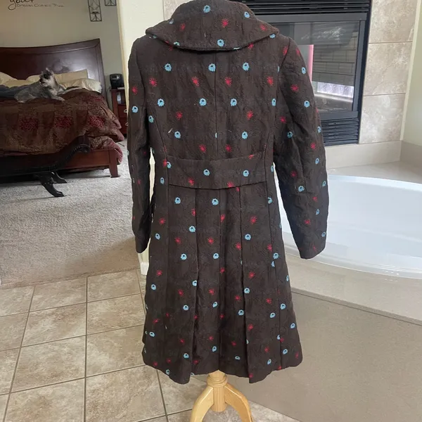Irene van ryb Vintage Brown Textured Floral Long Coat size 40/ USA 6-8 WOOL - Image 5