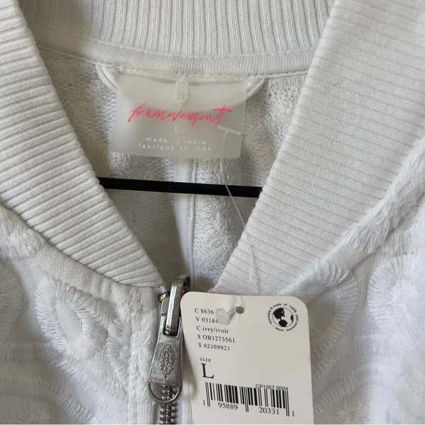 NWT Free People FP Movement Embroidered Terry Jacket in White - Image 5