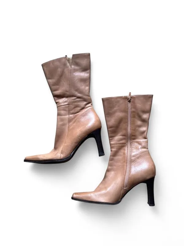 Vintage Nine West Tan Leather Mid Calf Boots - Image 2