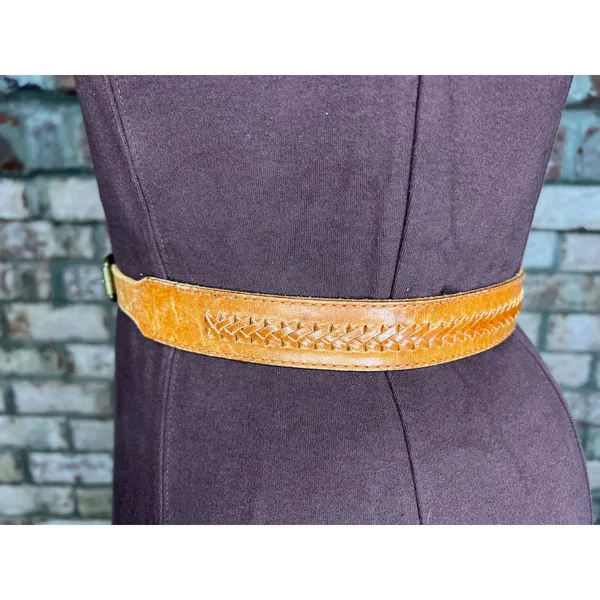 Liz Claiborne belt genuine leather brown braided skinny western - Image 3