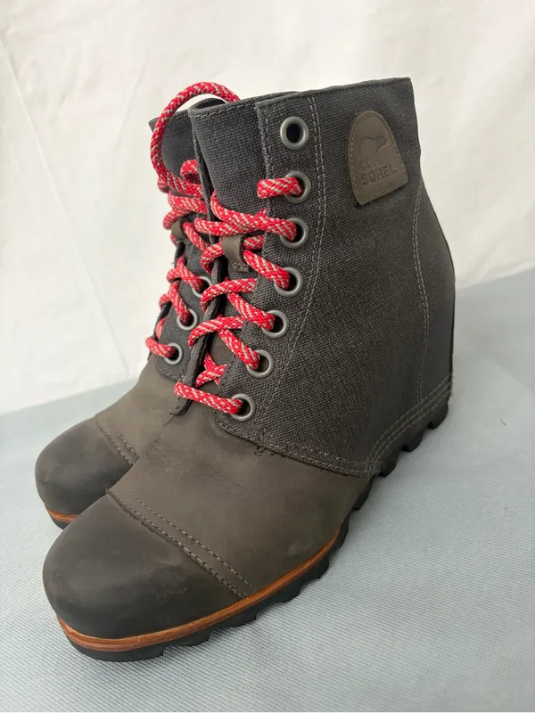Sorel Gray Canvas Leather Wedge Ankle Boots Women’s Size 9 Excellent(B227) - Image 11