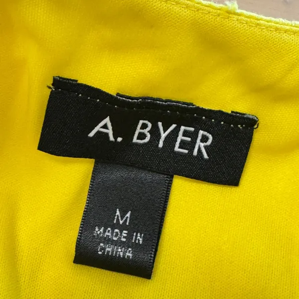 A. Byer Yellow Swiss Dot Halter‎ Mini Dress Smocked Waist Tiered Skirt Medium - Image 6