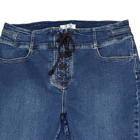 Free People Curvy High Rise‎ Lace Up Skinny Jeans Jegging Blue 35x29 - Image 3