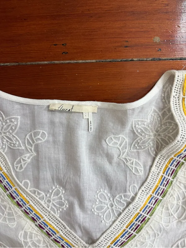 Anthropologie Floreat Aviana Embroidered Flutter Sleeve Smock Waist Top Sz L 💛🍄 - Image 8