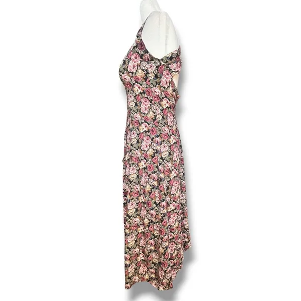 Vintage 90s All That Jazz Rose Floral Open Cross Back Maxi Dress Dark Romantic - Image 4