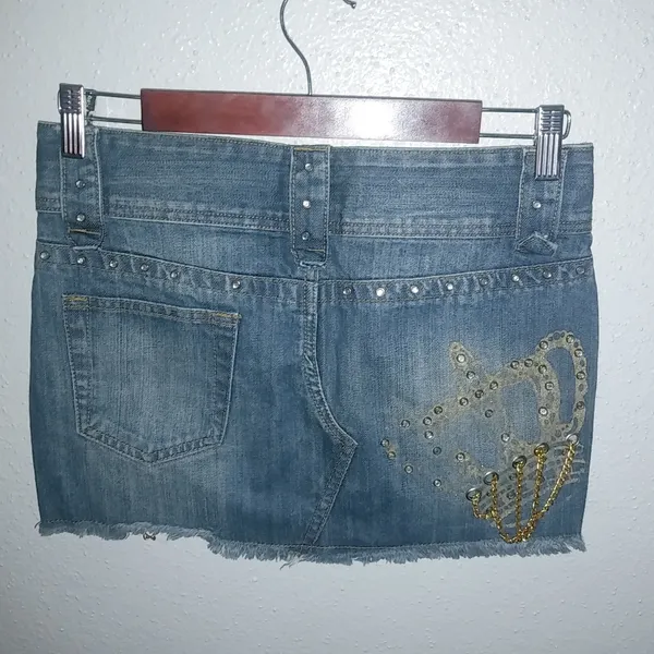 WBL Jeans S 28 Y2K Gold Crown Jewels Jeans Mini Skirt - Image 3