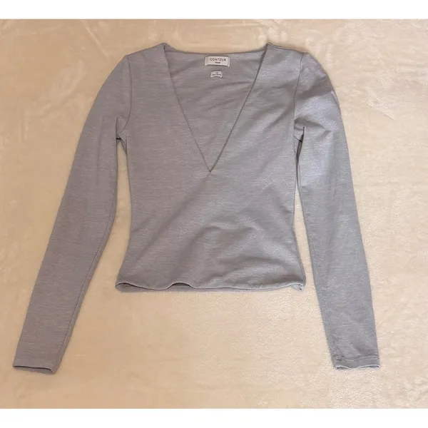 Aritzia Contour New V-Neck Longsleeve Top Heather Chrome Top Gray XS Extra Small - Image 5