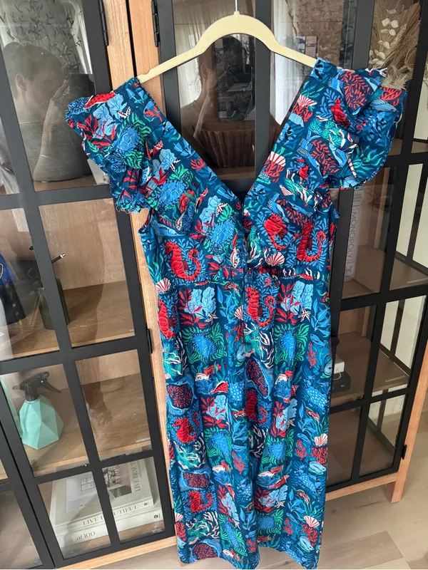 Printfresh Lola Midi Dress ruffle Nautical Tiles Seaside ocean animals fish reef - Image 11