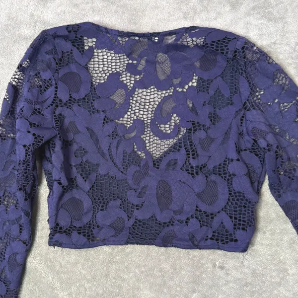 Runaway Lace Crop Top‎ Womens XS Blue Floral Surplice Wrap Whimsigoth Fairy - Image 4