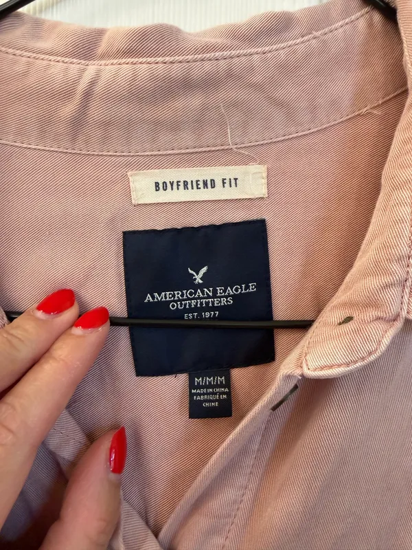 American Eagle Outfitters Dusty Pink Boyfriend Fit Button-Up Shirt - Image 4