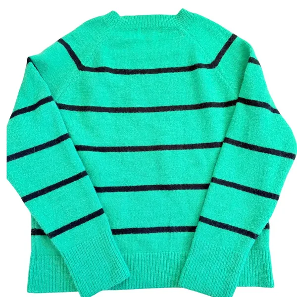 Evereve Thea Green Black Striped Crewneck Sweater Womens Medium Raglan Knit - Image 8