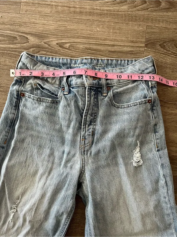Old Navy Sky Hi Jeans Women’s 0 Light Wash Extra High Rise Distressed Wide Leg - Image 10