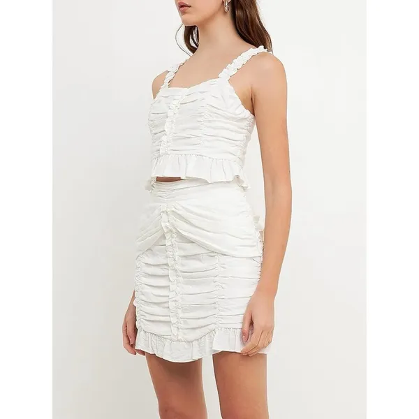 Endless Rose Women's Ruffled Ruched Cropped Top White‎ Size S NWT - Image 2