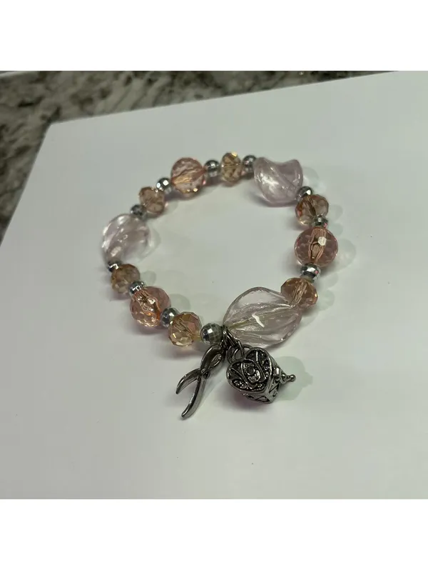 Alexa’s Angel Costume Jewelry Bracelet Beaded Stretch Pink Bead Heart Locket - Image 4