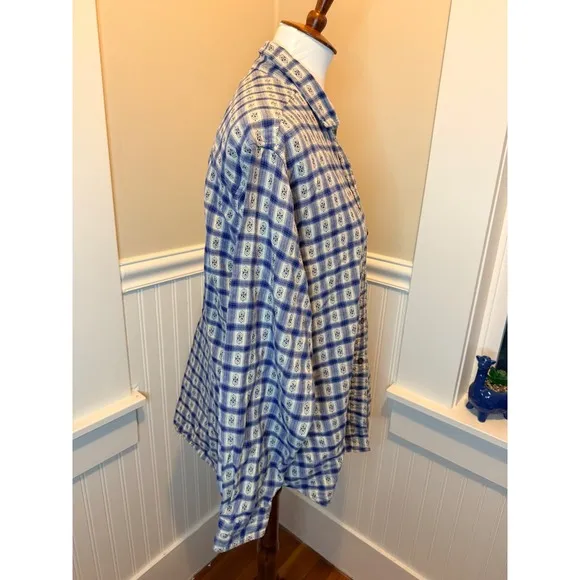 Woolrich Blue Geometric Plaid Button Down Shirt Large Coastal Cowgirl XL‎ - Image 5