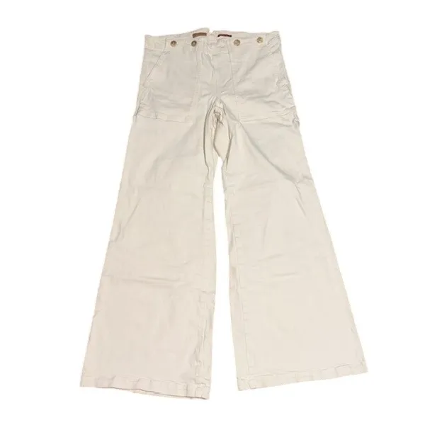 Anthropologie Pilcro Kit High Rise Wide Leg Buckle Trouser Pant Cream Pant 32 - Image 3