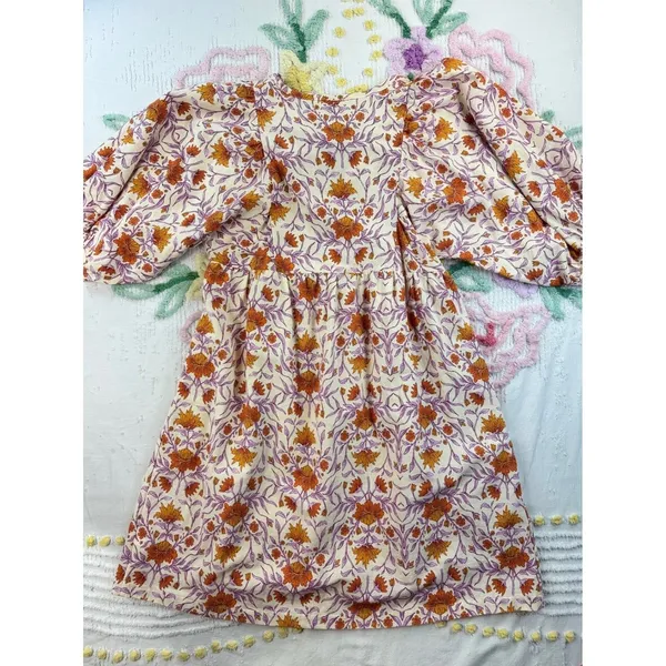Universal Thread‎ Floral Puff Sleeve Mini Dress Cream Orange Purple XS NEW - Image 11