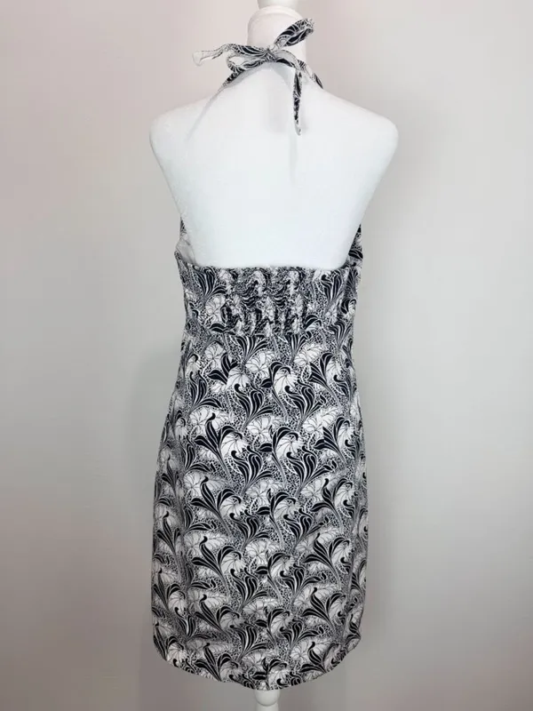Tommy Hilfiger Women Size 12 Halter Dress Black White Floral Cotton Midi‎ - Image 3