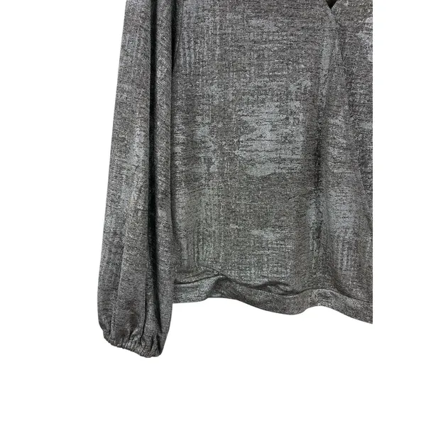 Anthropologie Silver Metallic Faux Wrap Blouse Long Sleeve Shimmer Top XS Party - Image 3