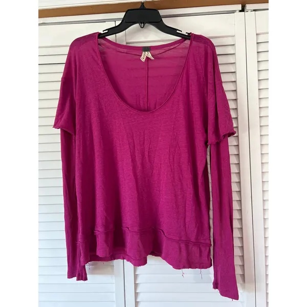 We The Free Free People Magenta Layered Long Sleeve Scoop Neck Top Small - Image 2